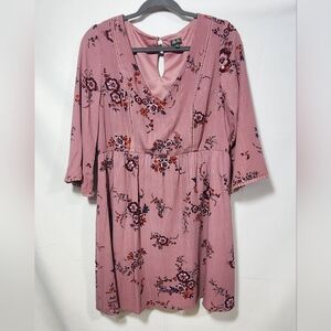 Lily Rose Mauve Fit And Flare Skater Dress With Butterfly Sleeves-Size XL